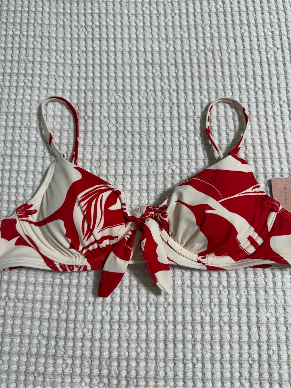 Red and Cream Tie-Front Bikini Top